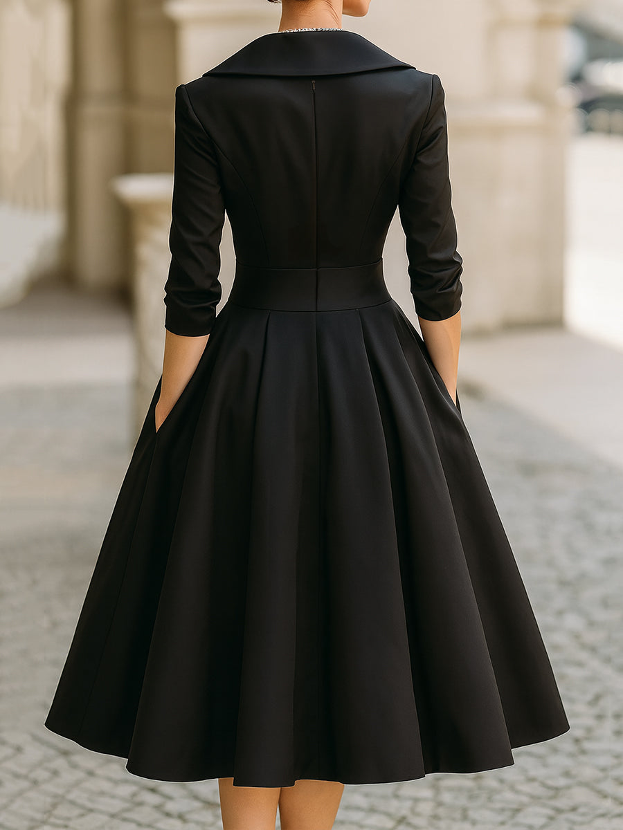 Women's Wrap Midi Dress with Pleated A-Line Skirt, view 2