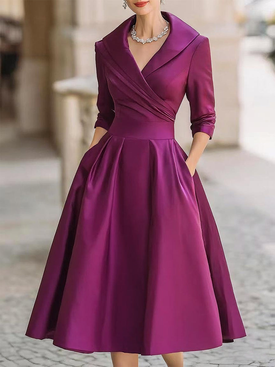 Women's Wrap Midi Dress with Pleated A-Line Skirt, Purple, view 6