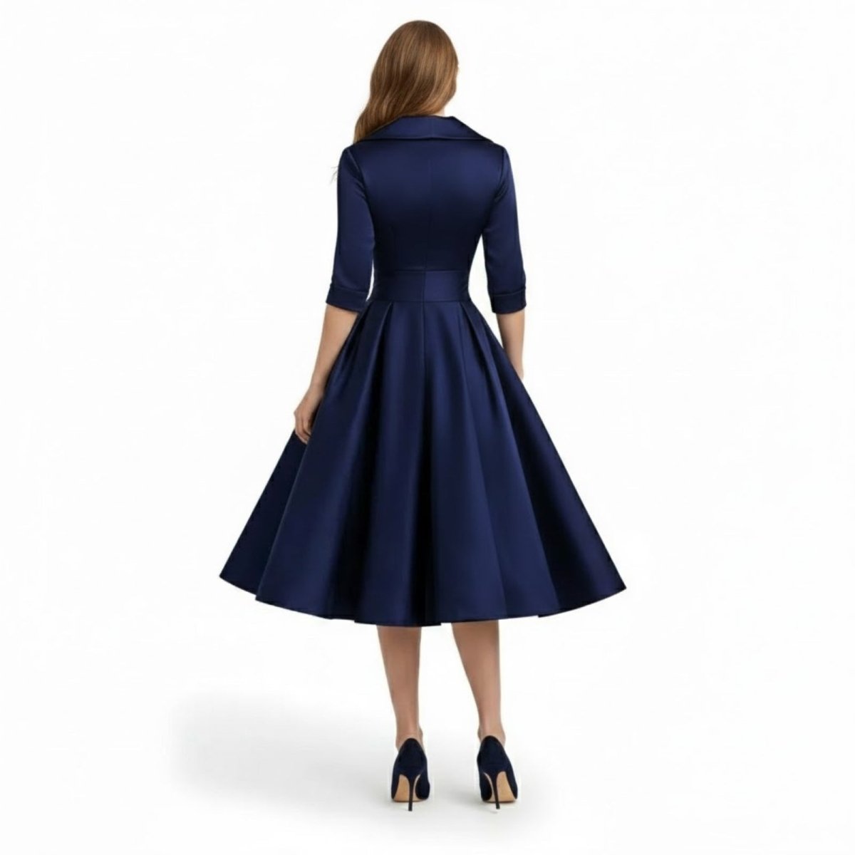 Women's Wrap Midi Dress with Pleated Full A-Line Skirt, view 3