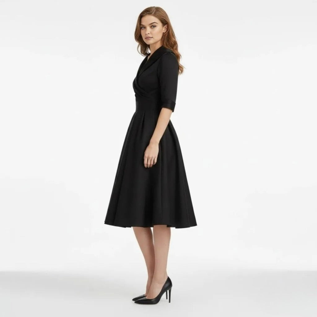 Women's Wrap Midi Dress with Pleated Full A-Line Skirt, view 5