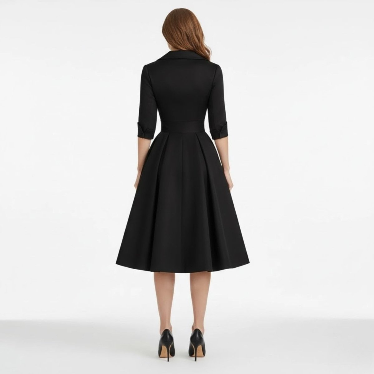Women's Wrap Midi Dress with Pleated Full A-Line Skirt, view 6