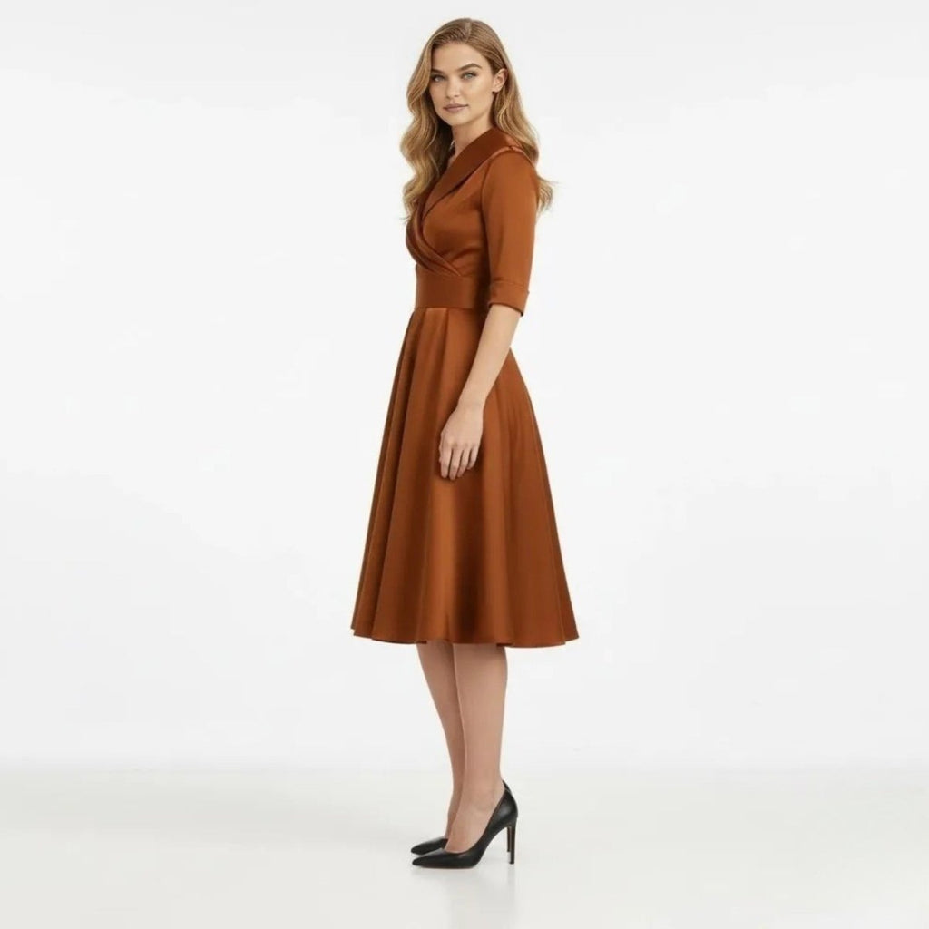 Women's Wrap Midi Dress with Pleated Full A-Line Skirt, view 8
