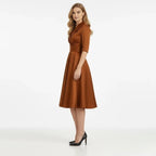 Women's Wrap Midi Dress with Pleated Full A-Line Skirt, view 8