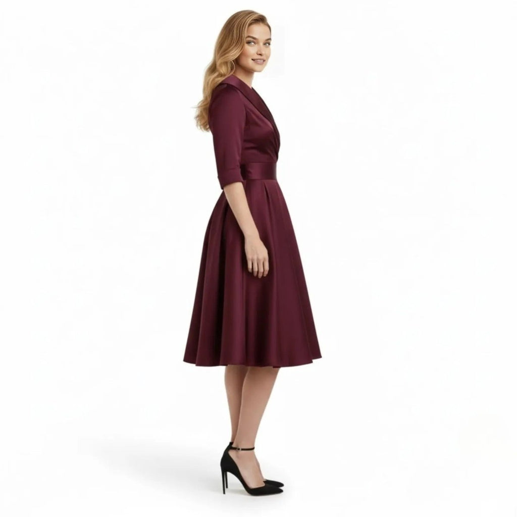 Women's Wrap Midi Dress with Pleated Full A-Line Skirt, view 11