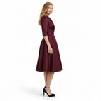 Women's Wrap Midi Dress with Pleated Full A-Line Skirt, view 11