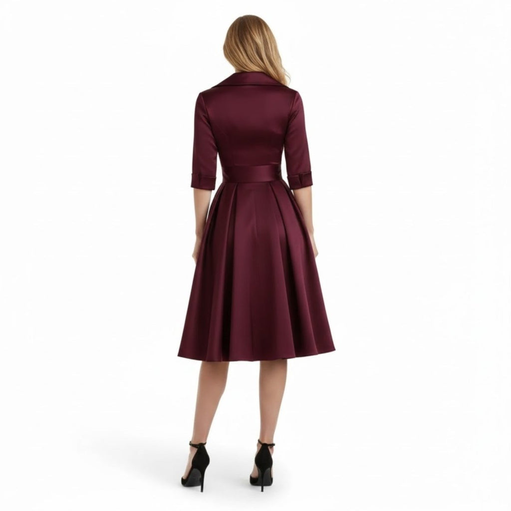 Women's Wrap Midi Dress with Pleated Full A-Line Skirt, view 12