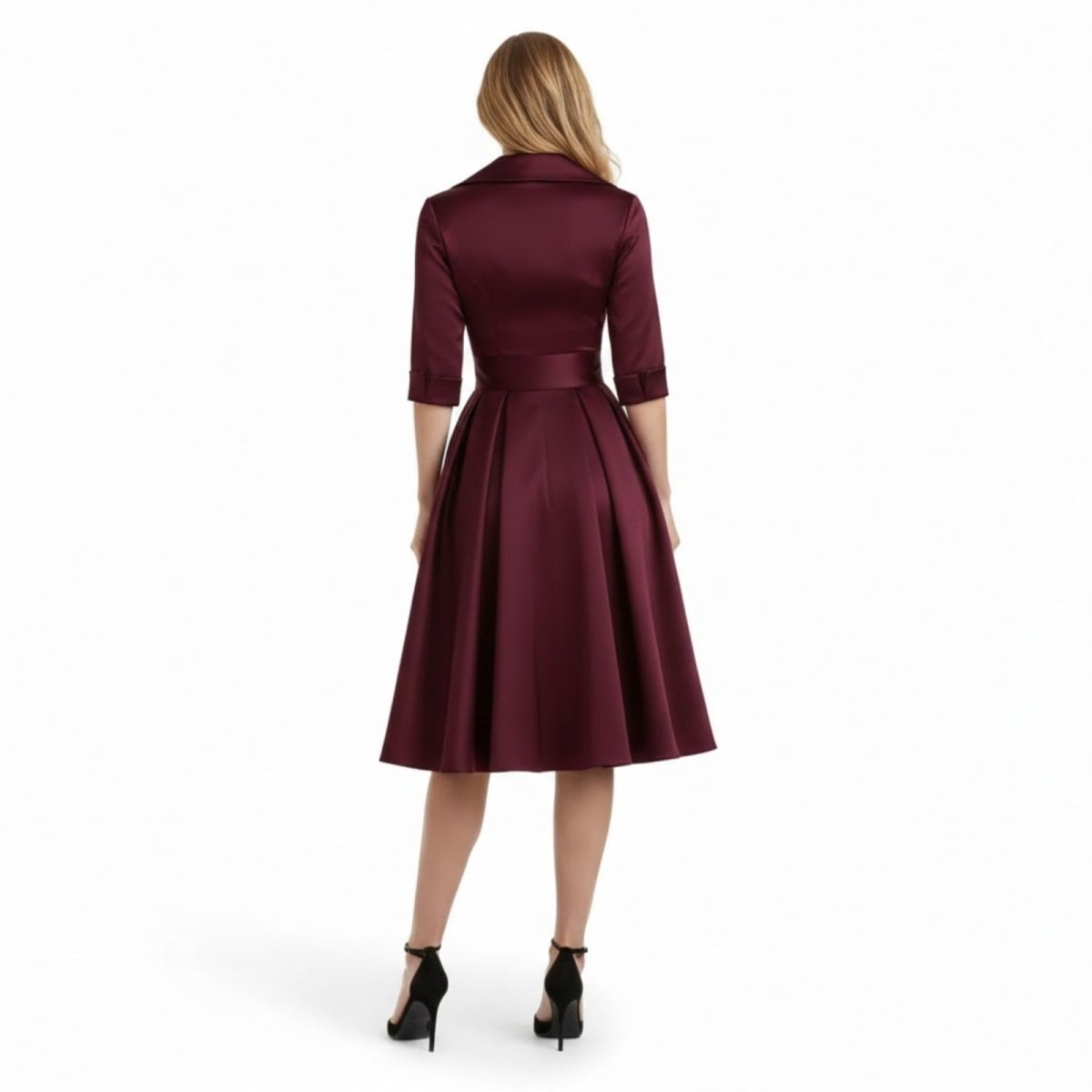 Women's Wrap Midi Dress with Pleated Full A-Line Skirt, view 12