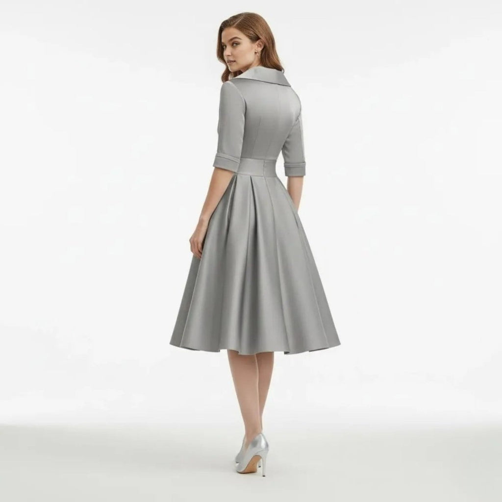 Women's Wrap Midi Dress with Pleated Full A-Line Skirt, view 15