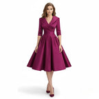 Women's Wrap Midi Dress with Pleated Full A-Line Skirt, Magenta, view 16