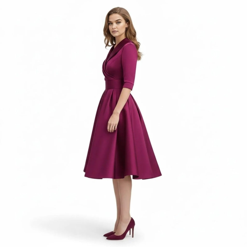 Women's Wrap Midi Dress with Pleated Full A-Line Skirt, view 17