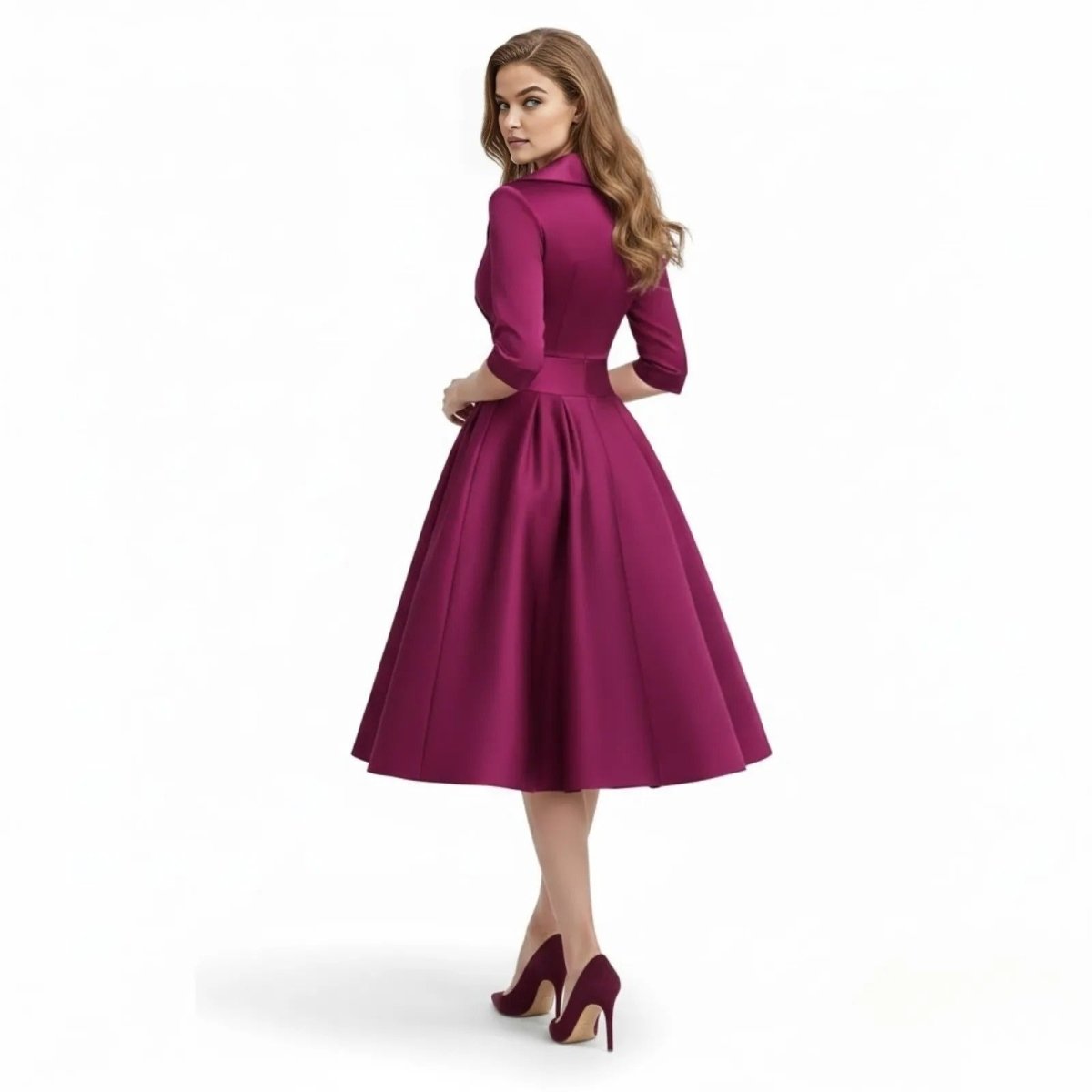 Women's Wrap Midi Dress with Pleated Full A-Line Skirt, view 18