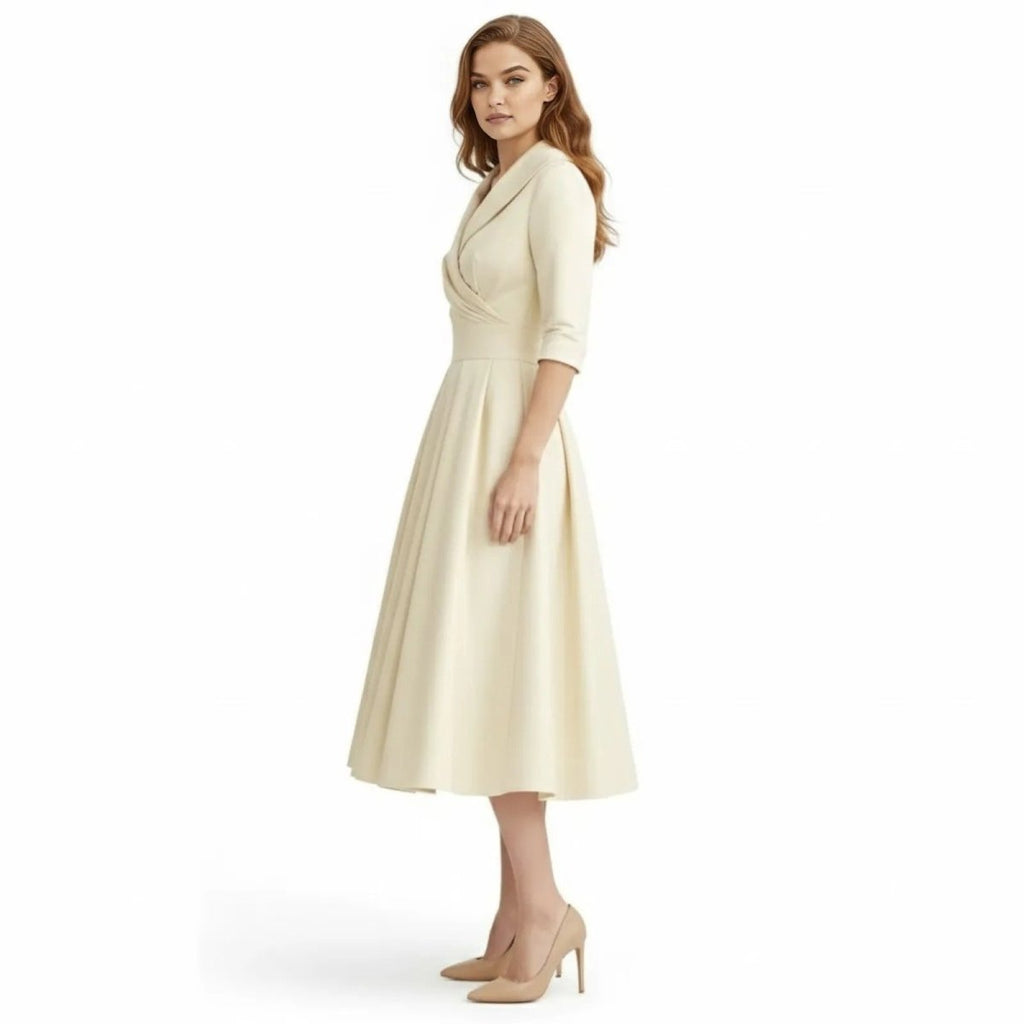 Women's Wrap Midi Dress with Pleated Full A-Line Skirt, view 20